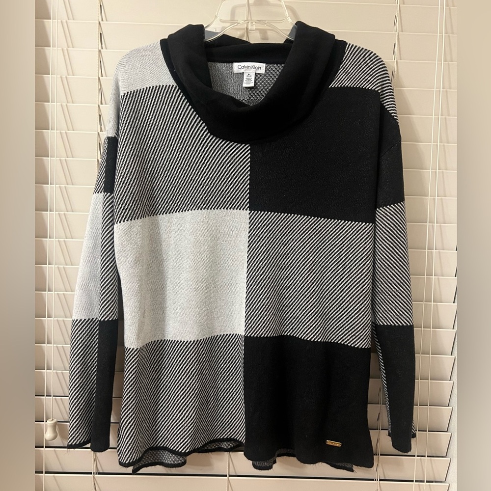 Calvin Klein Black Gray Colorblock Cowl Neck Long Sleeve Sweater Women’s Small
